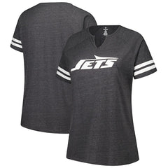 Fanatics New York Jets Women's Plus Size Logo Striped Raglan Notch Neck T-Shirt Charcoal