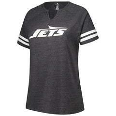 Fanatics New York Jets Women's Plus Size Logo Striped Raglan Notch Neck T-Shirt Charcoal