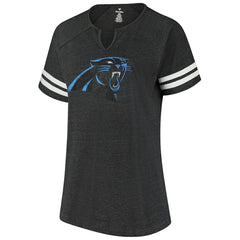 Fanatics Carolina Panthers Women's Plus Size Logo Striped Raglan Notch Neck T-Shirt Black