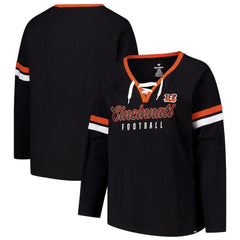 Fanatics Cincinnati Bengals Women's Plus Size Won & Done Lace-Up V-Neck Long Sleeve T-Shirt Black