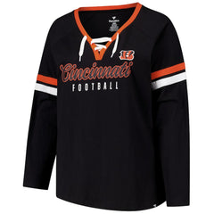Fanatics Cincinnati Bengals Women's Plus Size Won & Done Lace-Up V-Neck Long Sleeve T-Shirt Black