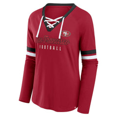 Fanatics San Francisco 49ers Women's Plus Size Won & Done Lace-Up V-Neck Long Sleeve T-Shirt Scarlet