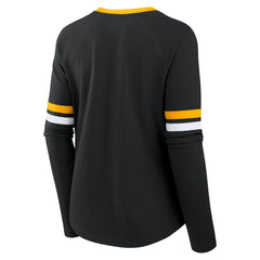 Fanatics Pittsburgh Steelers Women's Plus Size Won & Done Lace-Up V-Neck Long Sleeve T-Shirt Black