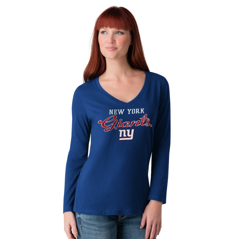 New York Giants G-III 4Her by Carl Banks Women's Post Season Long Sleeve V-Neck T-Shirt Royal