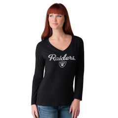 Las Vegas Raiders G-III 4Her by Carl Banks Women's Post Season Long Sleeve V-Neck T-Shirt Black
