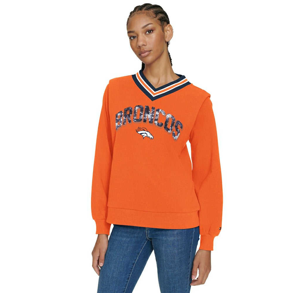 Denver Broncos Tommy Hilfiger Women's Alice V-Neck Pullover Sweatshirt Orange