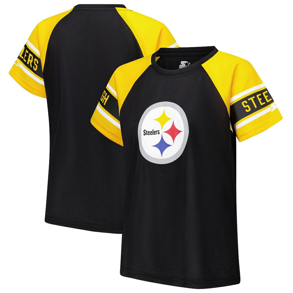 Pittsburgh Steelers Starter Women's 1st Rounder Color Block Raglan Top Black