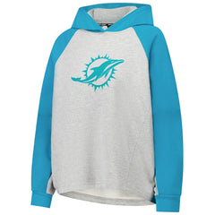 Miami Dolphins DKNY Sport Women's Joy Cropped Raglan Pullover Hoodie - Gray/Aqua