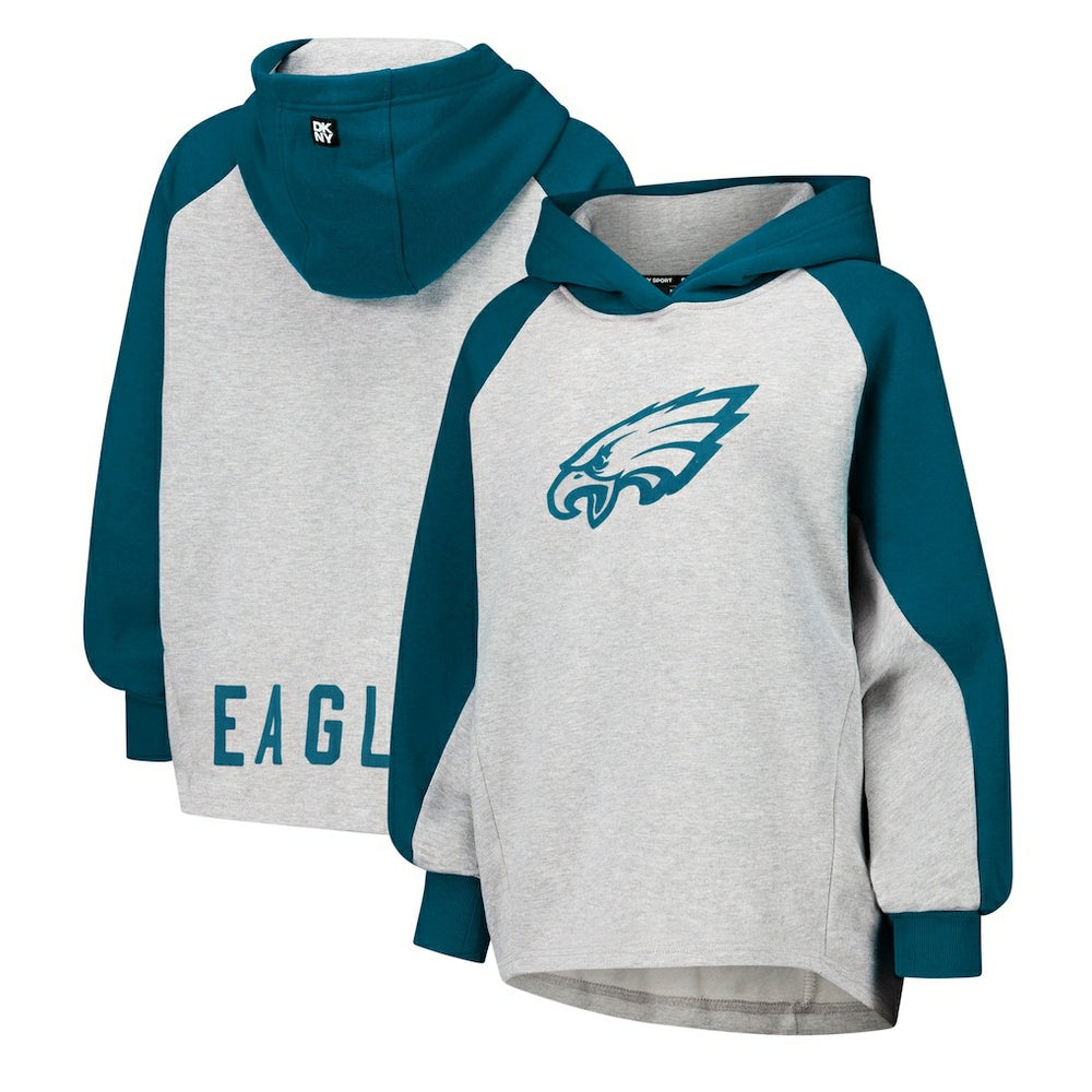 Philadelphia Eagles DKNY Sport Women's Joy Cropped Raglan Pullover Hoodie - Gray/Midnight Green