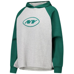 New York Jets DKNY Sport Women's Joy Cropped Raglan Pullover Hoodie - Gray/Green