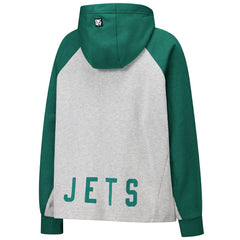 New York Jets DKNY Sport Women's Joy Cropped Raglan Pullover Hoodie - Gray/Green