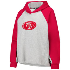 San Francisco 49ers DKNY Sport Women's Joy Cropped Raglan Pullover Hoodie - Gray/Scarlet