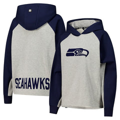 Seattle Seahawks DKNY Sport Women's Joy Cropped Raglan Pullover Hoodie - Gray/College Navy