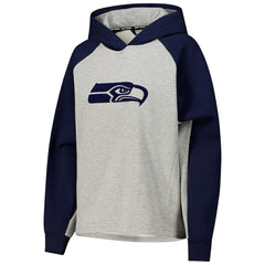 Seattle Seahawks DKNY Sport Women's Joy Cropped Raglan Pullover Hoodie - Gray/College Navy