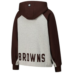 Cleveland Browns DKNY Sport Women's Joy Cropped Raglan Pullover Hoodie - Gray/Brown