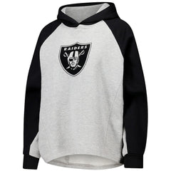 Las Vegas Raiders DKNY Sport Women's Joy Cropped Raglan Pullover Hoodie - Gray/Black