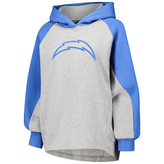 Los Angeles Chargers DKNY Sport Women's Joy Cropped Raglan Pullover Hoodie - Gray/Powder Blue