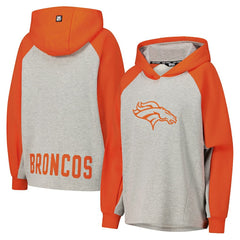 Denver Broncos DKNY Sport Women's Joy Cropped Raglan Pullover Hoodie - Gray/Orange