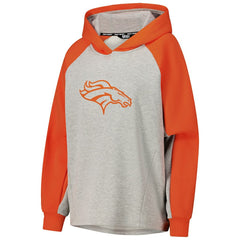 Denver Broncos DKNY Sport Women's Joy Cropped Raglan Pullover Hoodie - Gray/Orange
