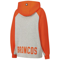 Denver Broncos DKNY Sport Women's Joy Cropped Raglan Pullover Hoodie - Gray/Orange