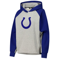 Indianapolis Colts DKNY Sport Women's Joy Cropped Raglan Pullover Hoodie - Gray/Royal