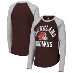 Cleveland Browns G-III 4Her by Carl Banks Women's Waffle Knit Raglan Long Sleeve T-Shirt Brown/Heather Gray