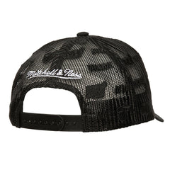 Miami Heat Monogram Allover Logo Mesh Trucker Adjustable Hat Black | Mitchell & Ness Lifestyle