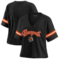 Cincinnati Bengals WEAR by Erin Andrews Women's Plus Size Color Block Boxy V-Neck T-Shirt Black