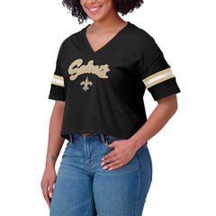 New Orleans Saints WEAR by Erin Andrews Women's Plus Size Color Block Boxy V-Neck T-Shirt Black