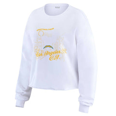 Los Angeles Chargers WEAR by Erin Andrews Women's Postcard Cropped Long Sleeve Top White