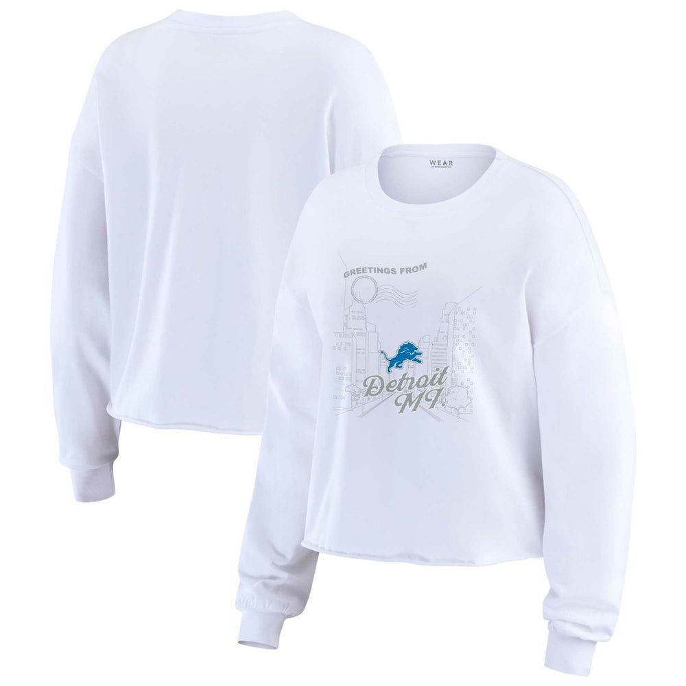 Detroit Lions WEAR by Erin Andrews Women's Postcard Cropped Long Sleeve Top White