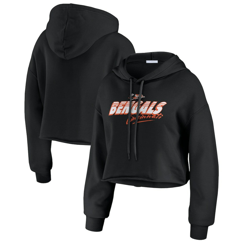 Cincinnati Bengals WEAR by Erin Andrews Women's Prime Cropped Pullover Hoodie Black