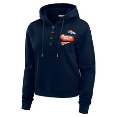 Denver Broncos WEAR by Erin Andrews Women's Waffle-Knit Pullover Hoodie Navy