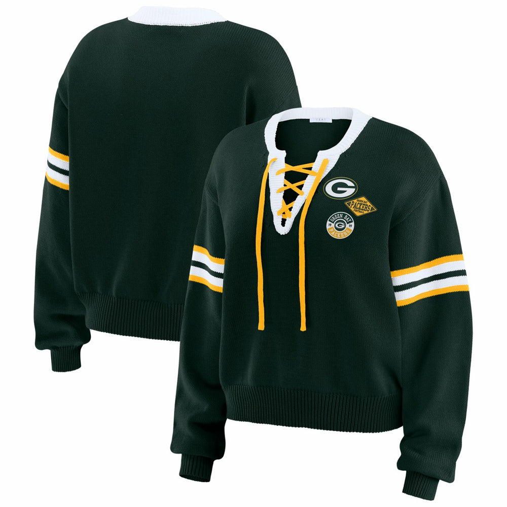 Green Bay Packers WEAR by Erin Andrews Women's Lace-Up Sweater Green