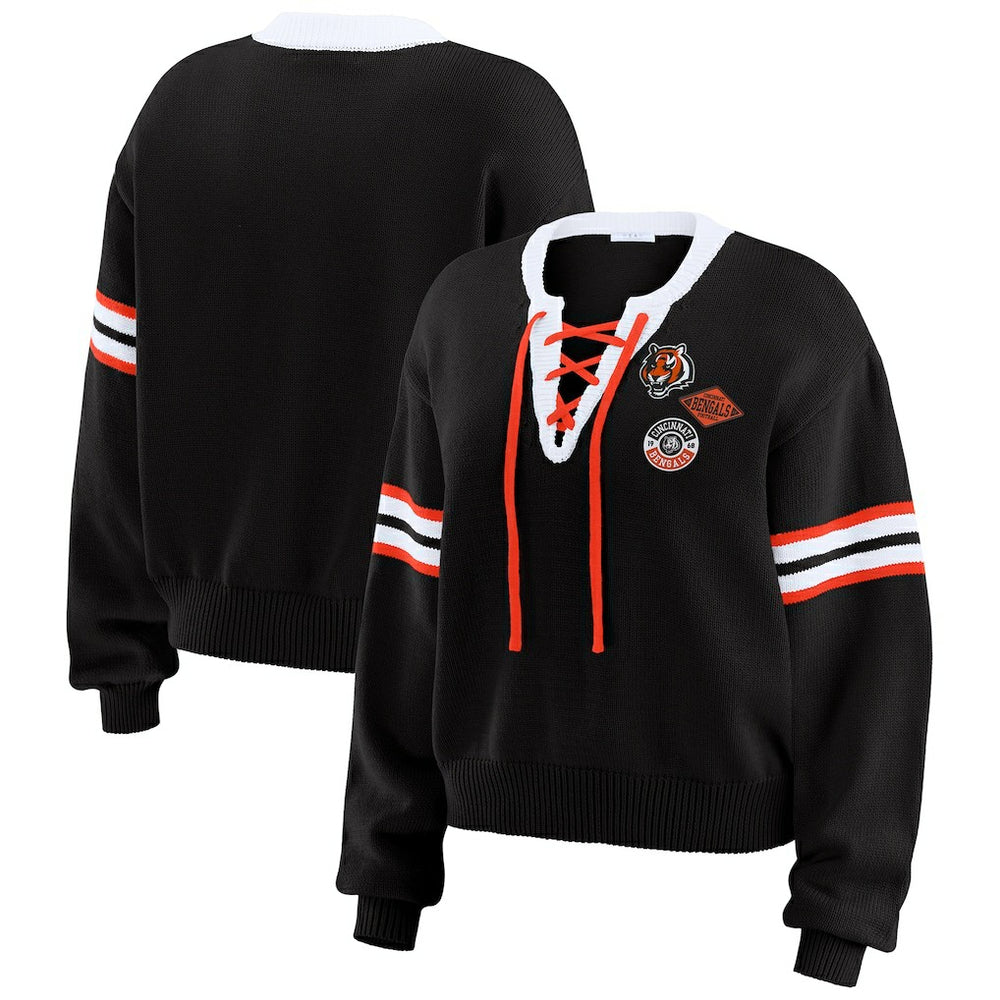 Cincinnati Bengals WEAR by Erin Andrews Women's Lace-Up Sweater Black