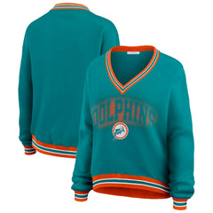 Miami Dolphins WEAR by Erin Andrews Women's Oversized Long Sleeve V-Neck Sweatshirt Aqua