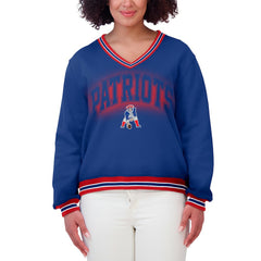 New England Patriots WEAR by Erin Andrews Women's Oversized Long Sleeve V-Neck Sweatshirt Navy