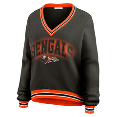 Cincinnati Bengals WEAR by Erin Andrews Women's Oversized Long Sleeve V-Neck Sweatshirt Black