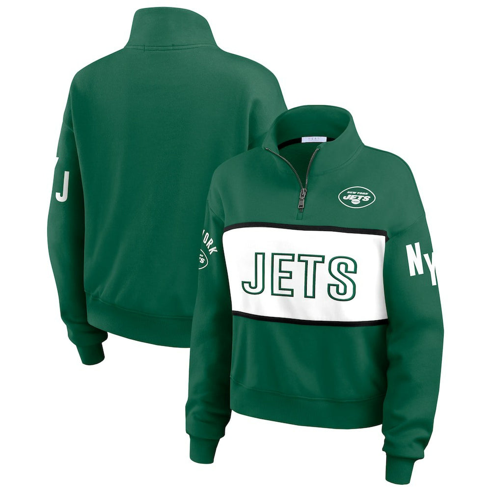 New York Jets WEAR by Erin Andrews Women's Quarter-Zip Jacket Green