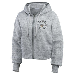 New Orleans Saints WEAR by Erin Andrews Women's Speckled Fleece Cropped Full-Zip Hoodie Heather Gray