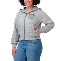 New Orleans Saints WEAR by Erin Andrews Women's Speckled Fleece Cropped Full-Zip Hoodie Heather Gray