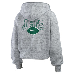 New York Jets WEAR by Erin Andrews Women's Speckled Fleece Cropped Full-Zip Hoodie Heather Gray