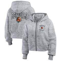 Cincinnati Bengals WEAR by Erin Andrews Women's Speckled Fleece Cropped Full-Zip Hoodie Heather Gray