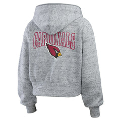 Arizona Cardinals WEAR by Erin Andrews Women's Speckled Fleece Cropped Full-Zip Hoodie Heather Gray