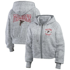 Atlanta Falcons WEAR by Erin Andrews Women's Speckled Fleece Cropped Full-Zip Hoodie Heather Gray