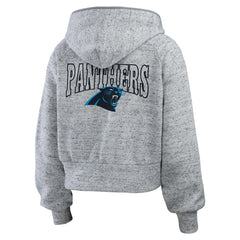 Carolina Panthers WEAR by Erin Andrews Women's Speckled Fleece Cropped Full-Zip Hoodie Heather Gray