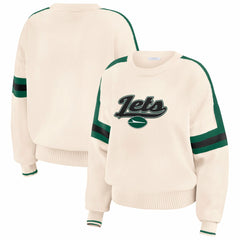 New York Jets WEAR by Erin Andrews Women's Stripe Pullover Sweater Cream