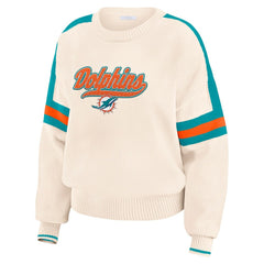 Miami Dolphins WEAR by Erin Andrews Women's Stripe Pullover Sweater Cream