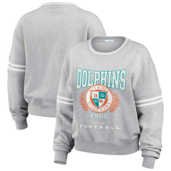 Miami Dolphins WEAR by Erin Andrews Women's Cropped Pullover Sweatshirt Heather Gray