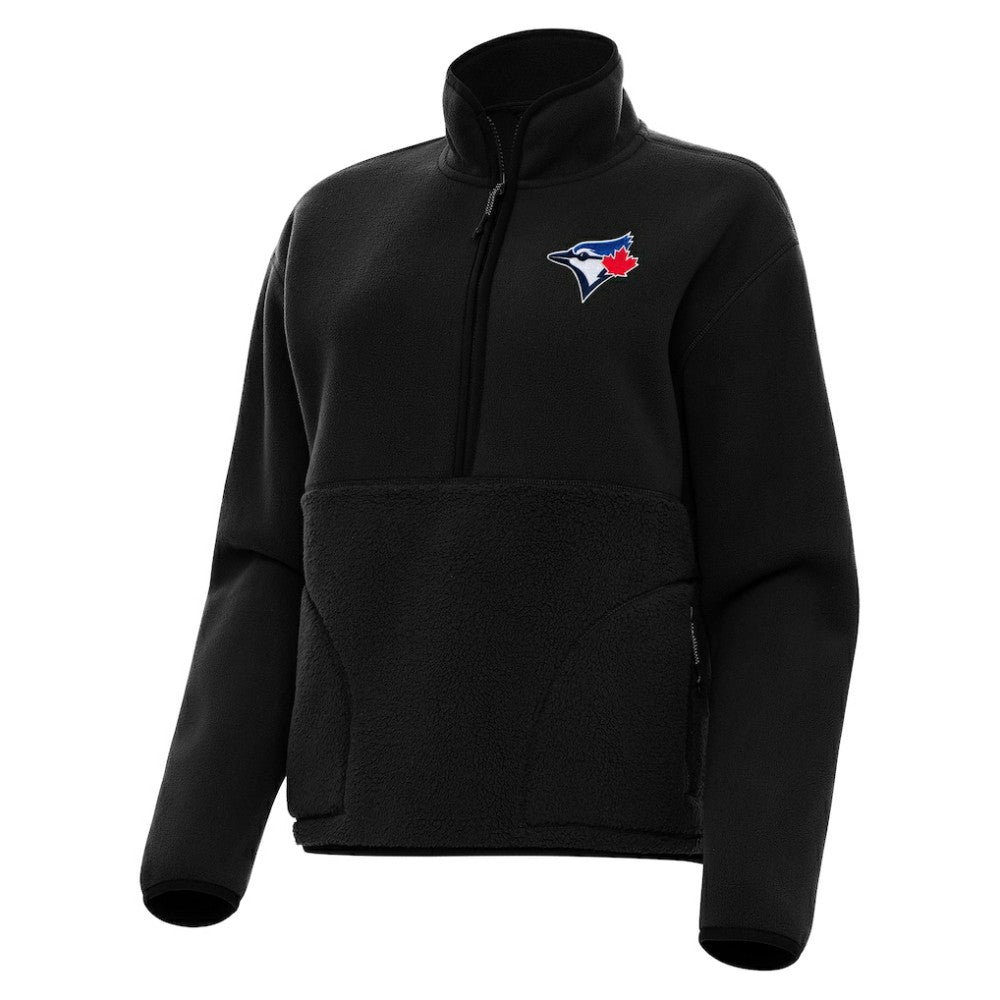 Toronto Blue Jays Antigua Women's Figure Half-Zip Sweatshirt - Black - MLB Lifestyle
